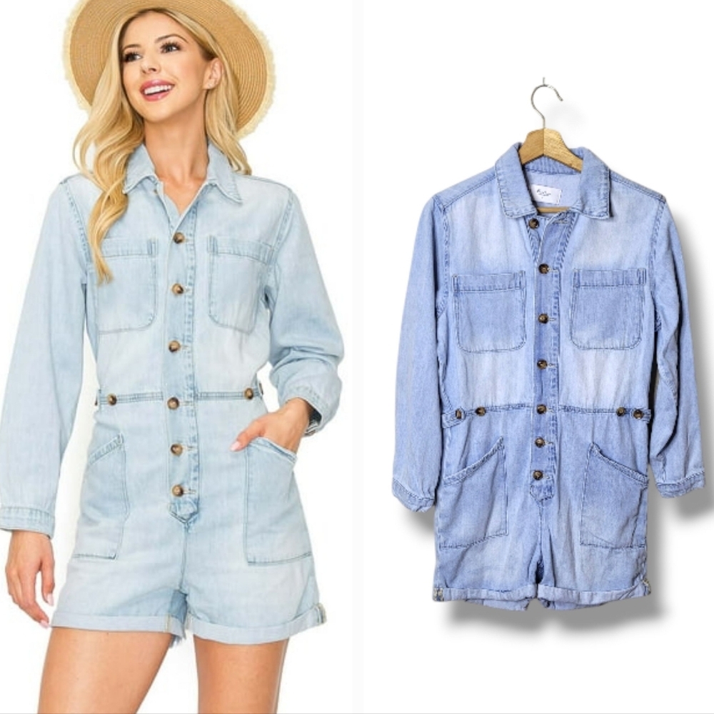 Kancan Denim Short Romper Size Small - Picture 6 of 8